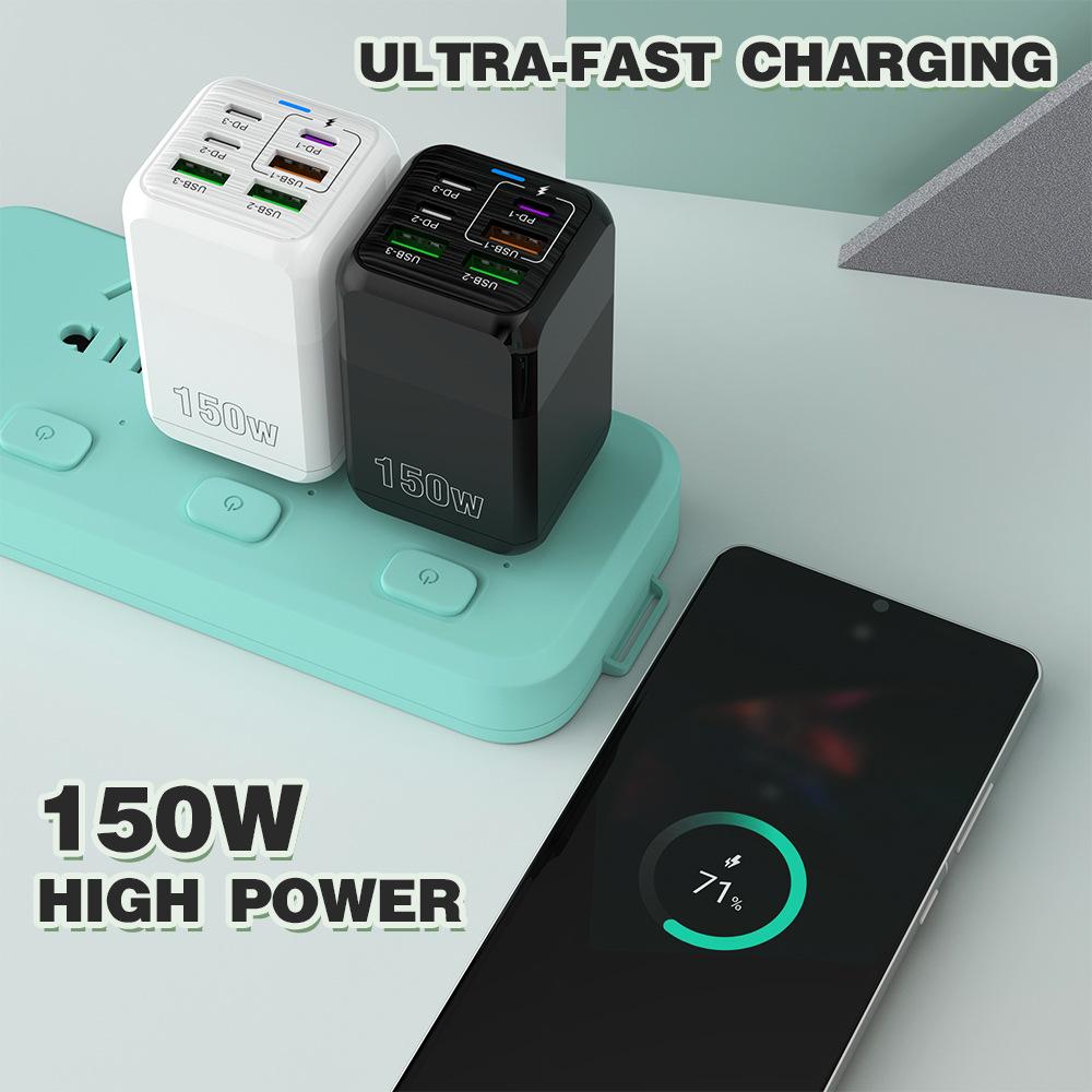 150W Ultra Fast Charger 6 Ports PD QC 3.0 Cable 6A Super High Speed Fast Charger EU US UK Plug For iPhone Samsung