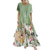 Summer New Fashion Vestidos Women Casual Elegant Cotton Ramie Patchwork Print Big Hem Loose Plus Size Vintage Beach Midi Dress M-5XL
