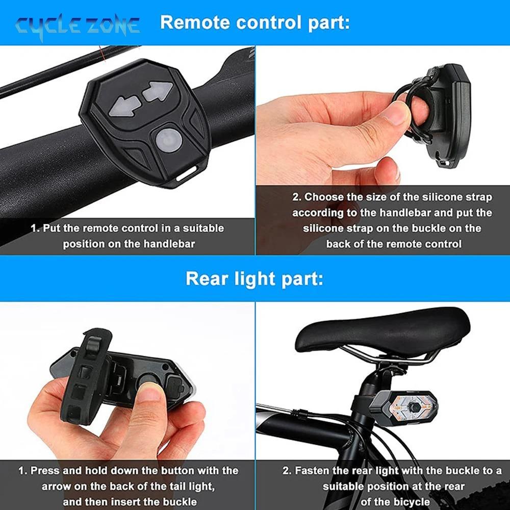 Wireless Remote Control Bicycle Turn Signal Rear Lamp USB Charging Bicycle Tail Lamp Turn Signal Light Night Riding Warning Lamp