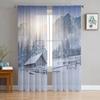 Winter Snow Mountain Morning Scenery House Tulle Curtains Living Room Bedroom Kitchen Decor Chiffon Sheer Voile Window Curtains
