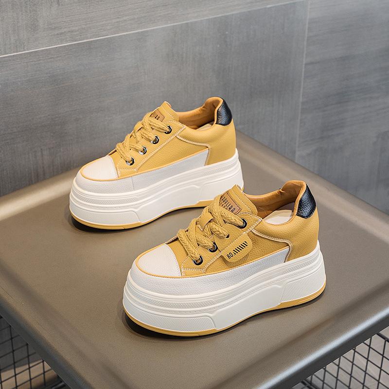 9cm Cow Suede Genuine Leather Women Vulcanized Shoes Platform Wedge Skate Boarding High Brand Heels Casual Summer Shoes