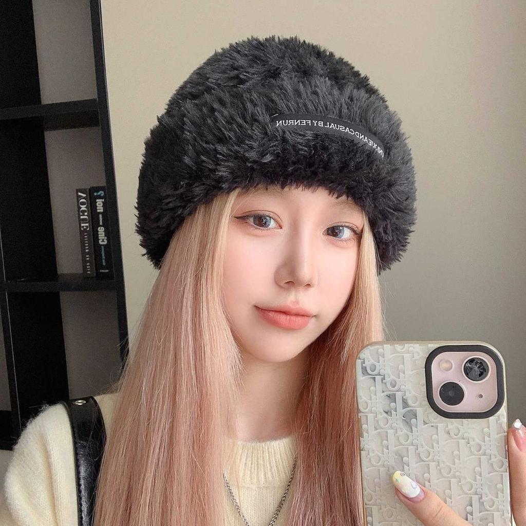 Plush Hat Autumn and Winter Women's Style Baotou Big Brim Small Fisherman Hat Big Head Circumference Woolen Hat Handicraft
