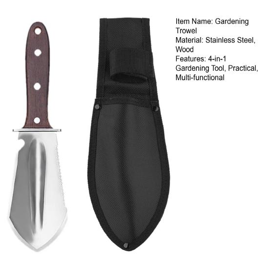 4-in-1 Gardening Trowel with Serrated Edge Stainless Steel Cutter with Wood