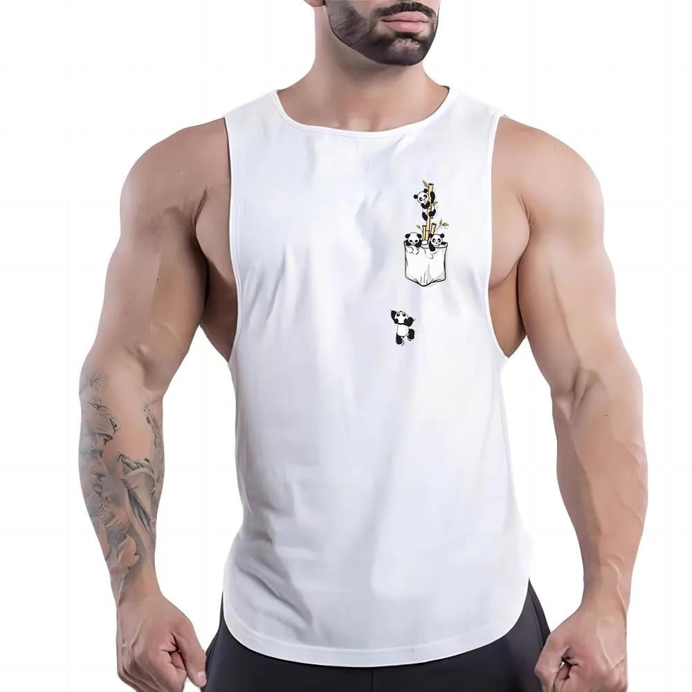 Summer Adult Men'S Fitness Outdoor Crew-Neck Vest Creative Panda Pattern 2d Printed Multi-Color Comfortable Sleeveless Shirt