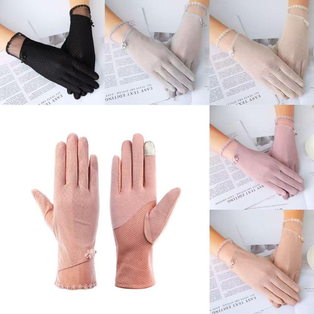 Breathable Female Sunscreen Gloves Full Finger Cycling Gloves Fashion Ice Silk Gloves  Summer