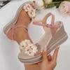 Women's Sandals Peep Toe Summer Fashion Flower Sandals Women Buckle Strap Platform New Wedges High Heels Sandalias De Mujer