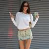 Irregular One-Shoulder T-shirt Women Solid Loose Casual Short Top Spring Autumn Versatile Long Sleeve Pollover