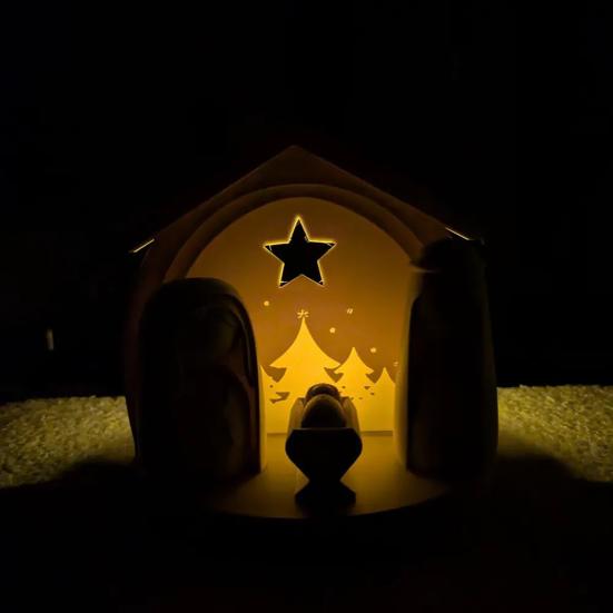 Nativity Set Figurine Lighted Jesus Nativity Scene Collection with Manger And Figures for Christmas