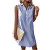 Women's Fashion Striped Sleeveless V-neck Button Loose Shirt Dress