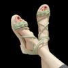Footwear Zip Sandals for Woman Rhinestones Women's Shoes with Low Heels Summer 2024 Roman Style Diamond Green F H Daily Vintage