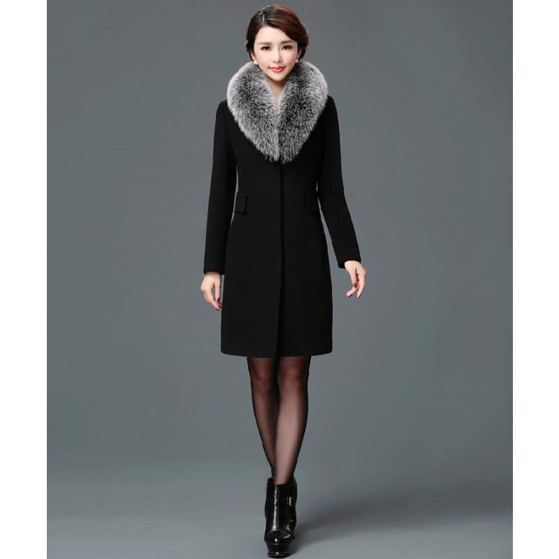 Korean Version of The New Woolen Women's Coat Medium and Long Woolen Fur Collar Trench Coat