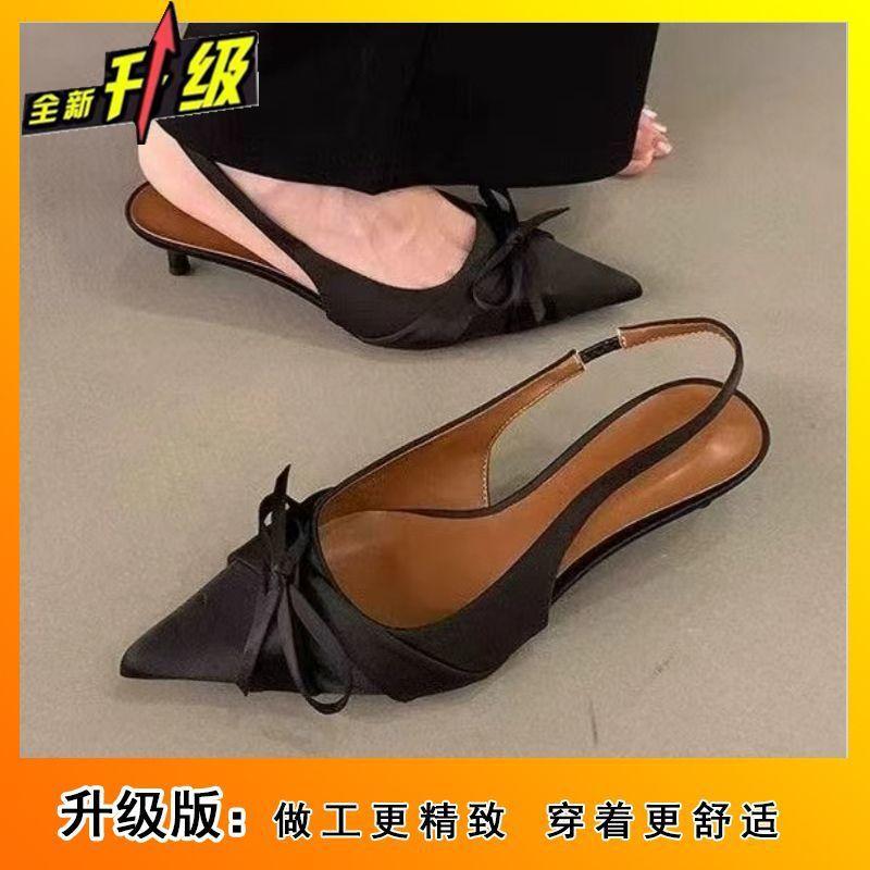French Pointed Bow Sandals Women's Fashion Temperament Socialite Bag Head Sandals Children's Spring and Summer 2025 New Models