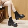 2025 New Platform Martin Boots Women's British Lace-up Round Head Thick Heel Height Increase Thin Internet Celebrity Short Locomotive Boots