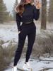 Autumn and Winter Women's High Collar Slimming Long Sleeve Casual Set