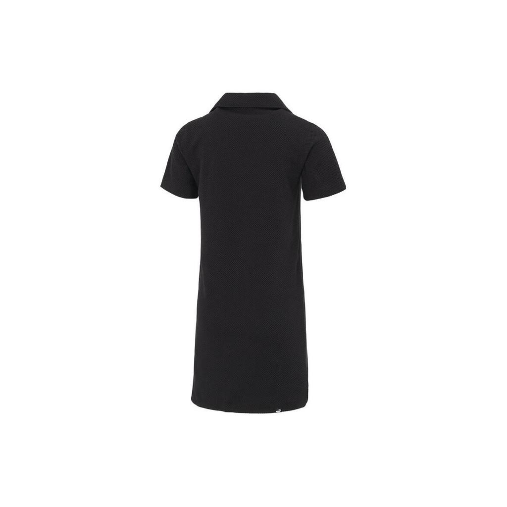 Puma Solid Color Casual Loose Minimalist Knitted Polo Short Sleeve Dress Women Dress Black 676658-01