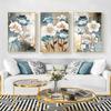 Golden Blue Flowers, Scandinavian Posters, Modern Abstract Mural Printing, Canvas, Living Room Wall Panels, House Decoration
