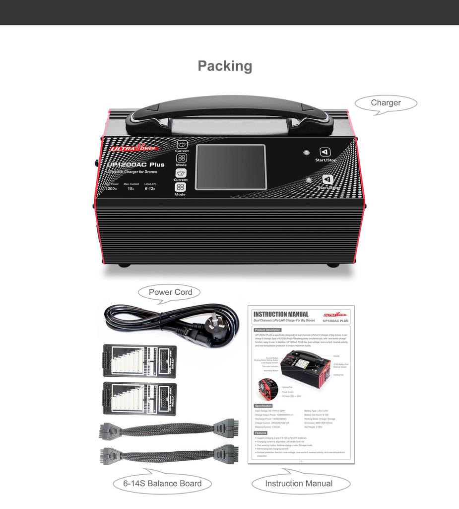 UP1200AC PLUS Dual Charger 2×600W 15A for 6–12S UAV Drone Batteries – Efficient and Safe Charging for Professionals and Hobbyists