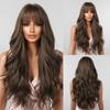 Long Brown Synthetic Wigs Natural Wave Dark Brown Wig with Bangs Daily Cosplay Use Hair for Black Women Heat Resistant Wavy Wigs