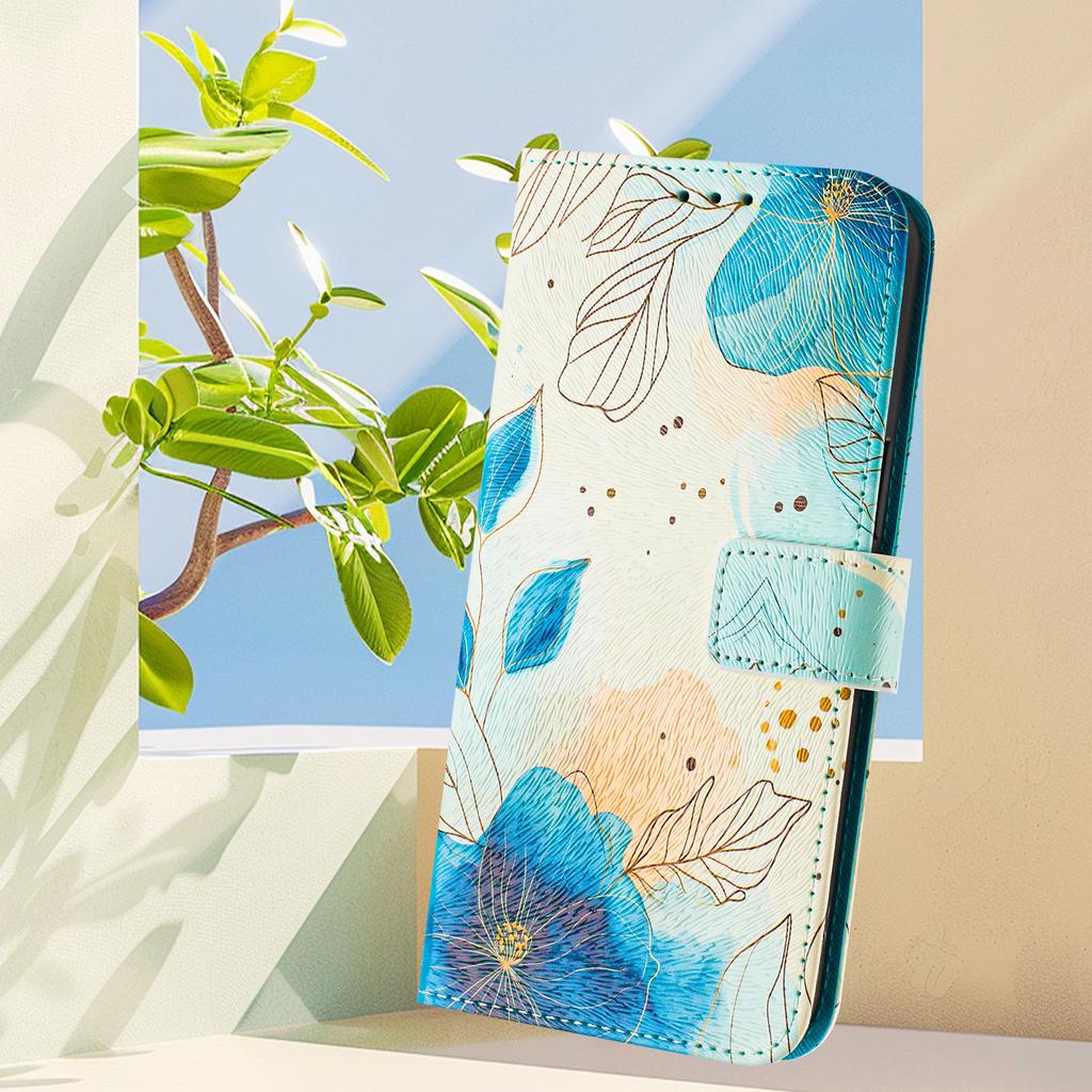 Blue Flower Forest Luxury Painted Leather Case Wallet Book Style Cover for Google Pixel 5,5a 5G/ 6,6a,6 Pro/ 7,7a,7 Pro/ 8,8a,8 Pro /9,9 Pro,9 Pro XL