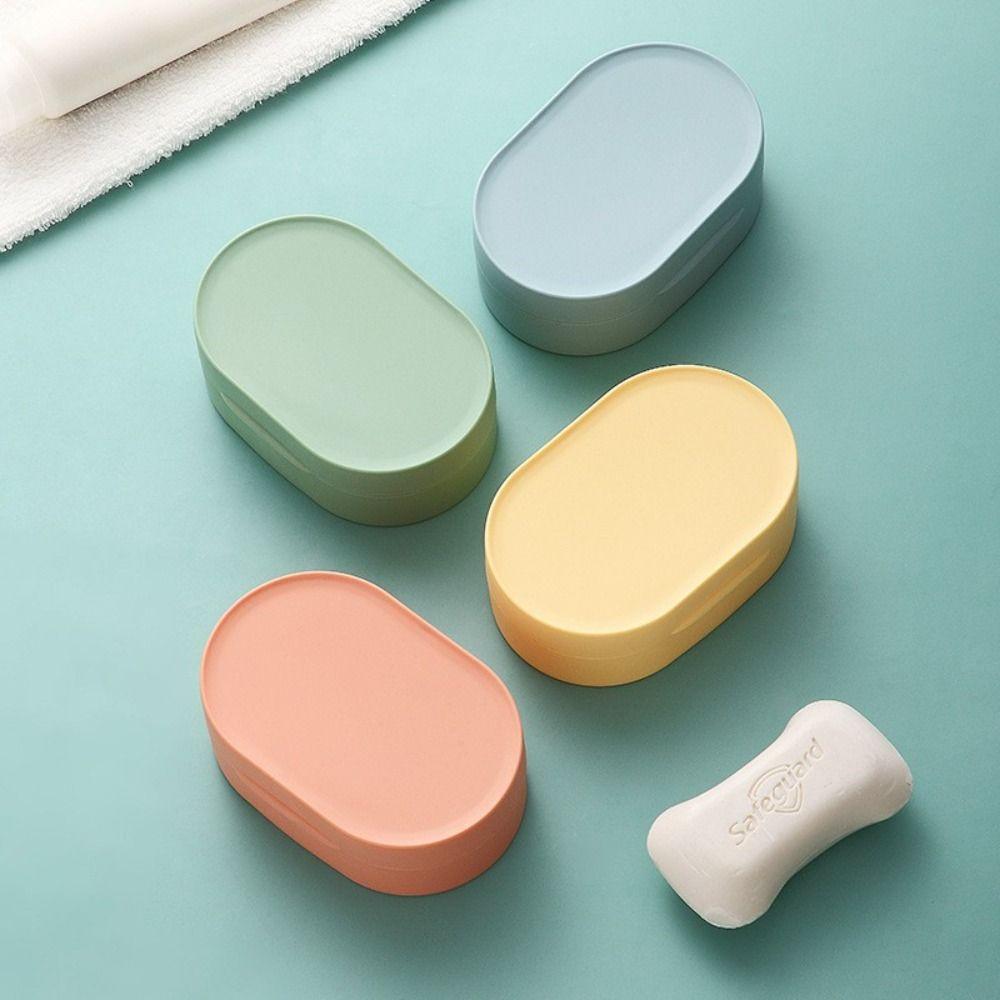 Round Soap Dishes Tray Creative Bathroom Shower Gadgets with Lid Soap Container Household