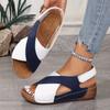 Women's Contrast Color Wedge Sandals, Peep Toe Slingback Soft Sole Shoes, Comfy Outdoor Summer Sandals