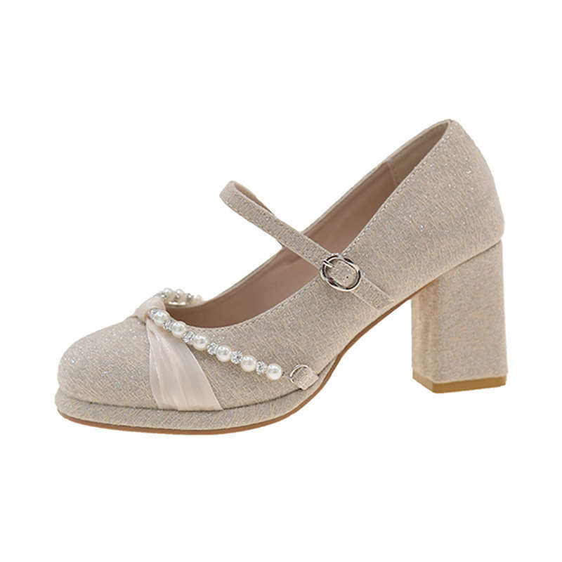 Mary Jane High Heels Women's Skirt Beautiful Thick Heel Single Shoes He Xiu Main Wedding Dress Bridesmaids Bride Engagement Shoes Women