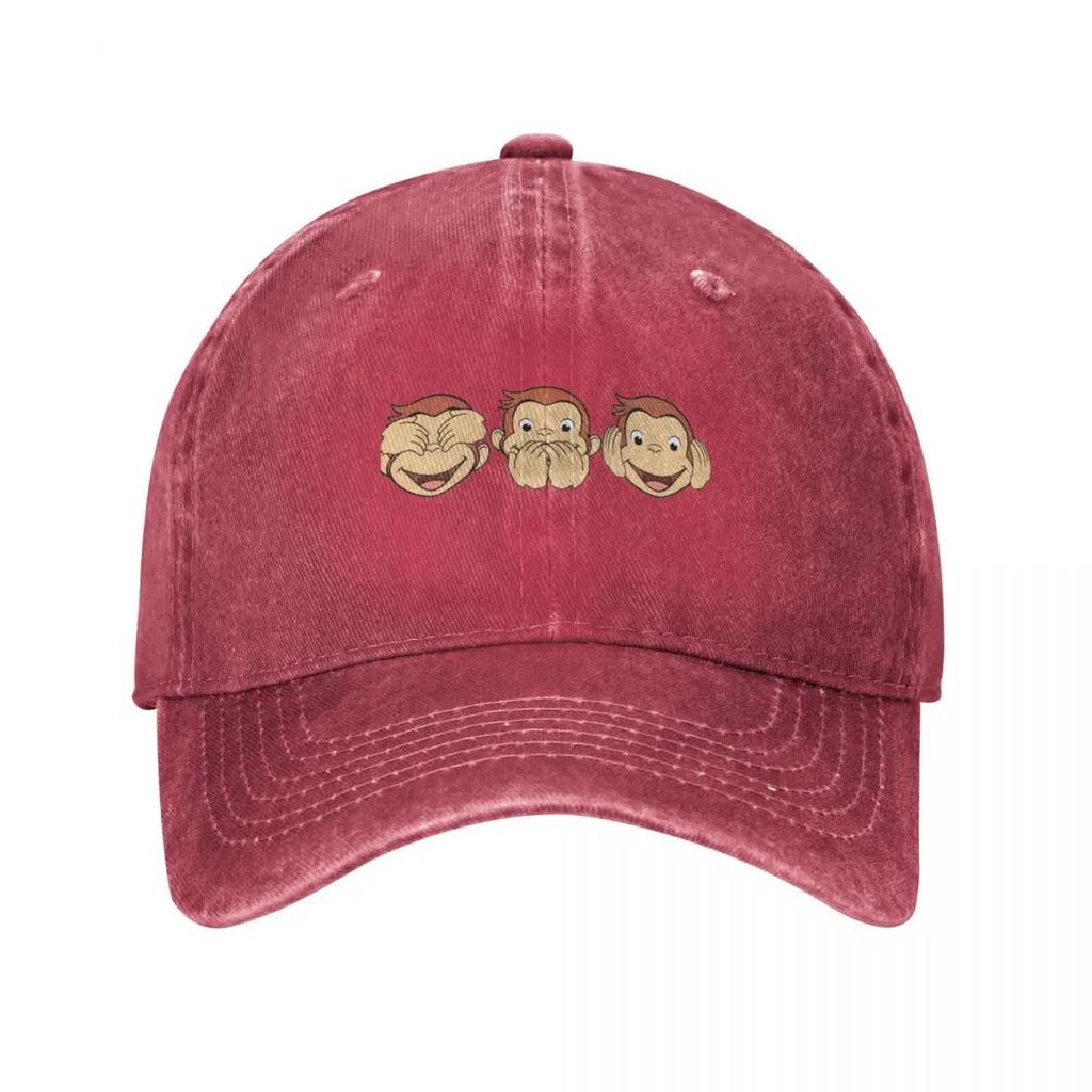Cute Brown Monkey Curious George Baseball Cap Classic Distressed Cotton Sun Cap for Men Women Outdoor Running Golf Caps Hat