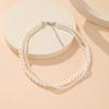 Women Double Layer Necklace Imitation Pearl Choker Necklace Retro Layered Wear Short Necklace Jewelry Accessories