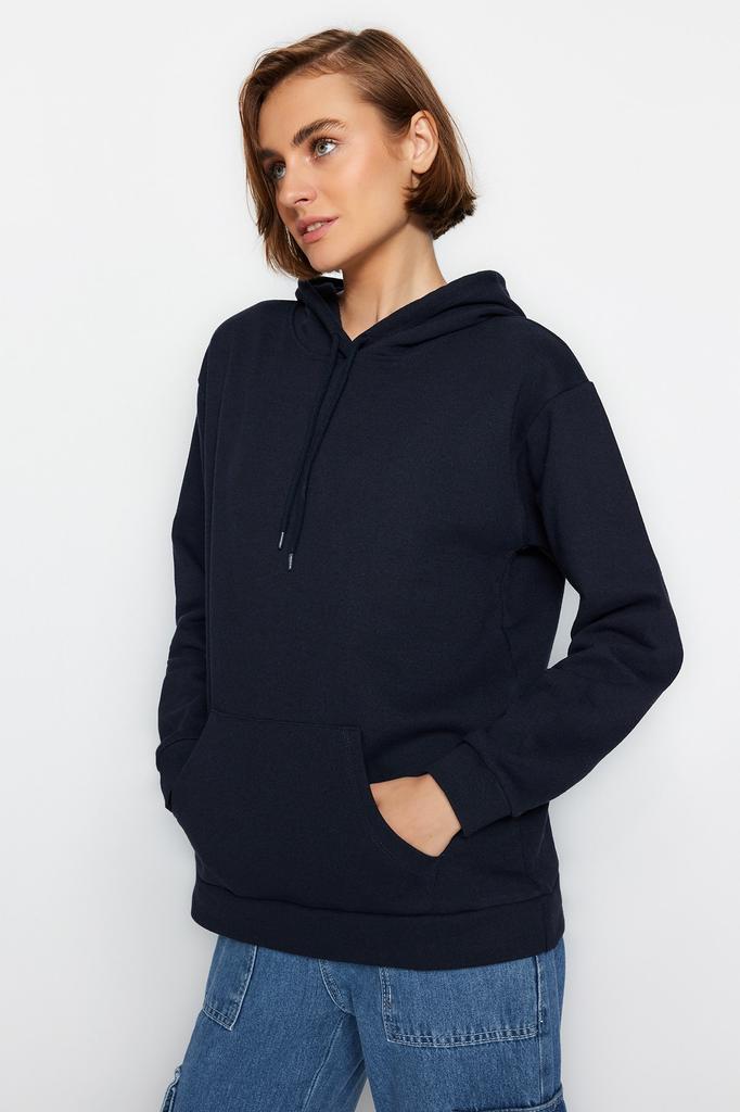 Women's Fashion Sweatshirt Hooded Long Emerald Green Regular Fit Embroidered Hooded Knitted Sweatshirt with Fleece Inside