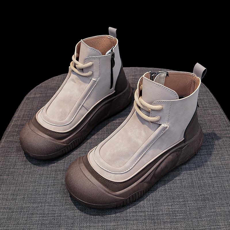 TUINANLE Women High Tops Shoes Spring Zipper Casual Anti Slip Flat Sneakers Girl's Ankle Boots