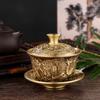 Brass Dragon and Phoenix Tea Set: Three-Piece Creative Tea Bowl Collection – Copper Chinese Crafts