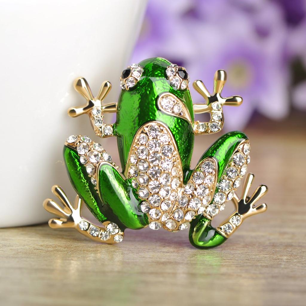 MECHOSEN Lucky Cute Frog Brooch Tie Tack School Entrance Animal Pin, Clip, Pin, Clip, Women's, Men's, Kids, Graduation, Ceremony, Crystal, Green,