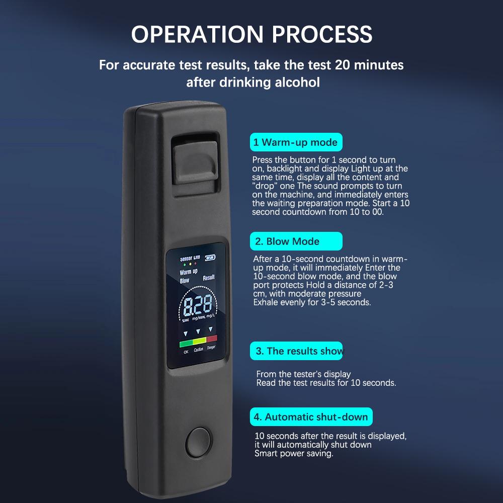 Alcohol Tester Breathalyzer Auto Accessories Alcotester Breath Tester Alcohol Detector Digital LCD Display Portable Non-Contact Type-C Charging