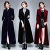 Women's Coat Winter Women Vintage Notched Collar Wrap Black Velvet Maxi Coat Thick Warm Long Trench Coat Outwear