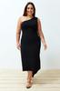 Women's Style Plus Size Dress Black One-Shoulder Asymmetrical Knitted Dress