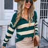 Autumn and Winter Women's Pullover Sweater Stripe Splicing PLOL Collar Large Size Sweater Knitwear