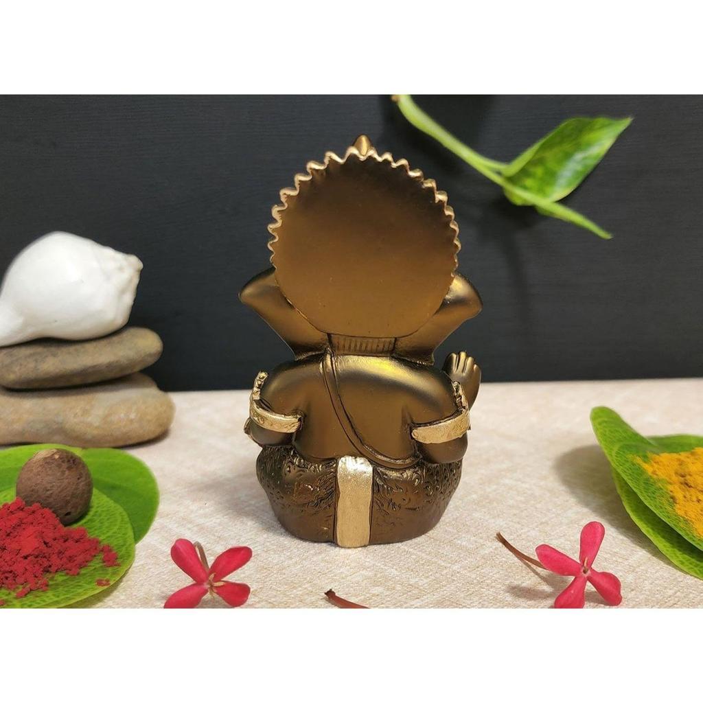 Handcrafted French Brown Mukut Ganesha Idol (3.5") - Perfect for Car Dashboard, Home or Office Decor and Gifting, Idol