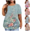 Women's Short Sleeve Shirt Round Neck Plus Size T-Shirt Vintage Printed Casual Tops