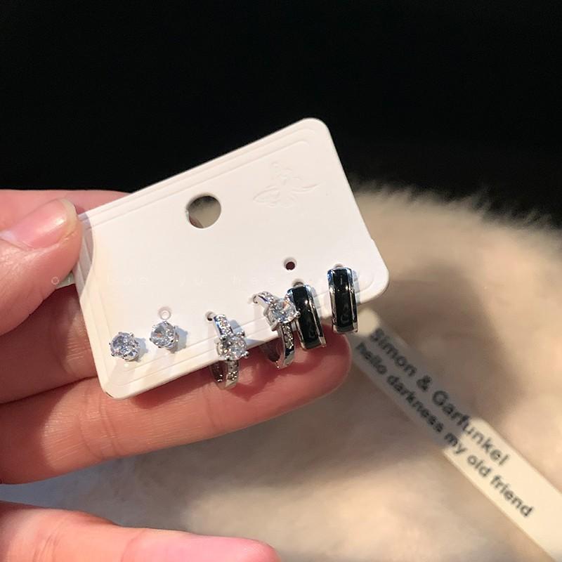 Sweet And Cool 6-Piece Set, Exquisite Zircon Love Earrings, Earrings That Women Do Not Need To Pick When Sleeping, Cold Wind, Personalized