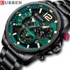 New Green Mens Watches Top Brand Luxury Stainless Steel Quartz Watch Men Sport Date Male Clock Waterproof Wristwatch 8395