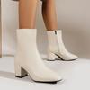 White Ankle Boots for Women Side Zipper Stretch Middle Heel Large Size Short Boot Fashion Pointed Shoes