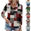 Womens 3/4 Sleeve Daily Weekend V Neck Casual Printed Tshirts Loose Fit Pleated Tees Ladies Blouse