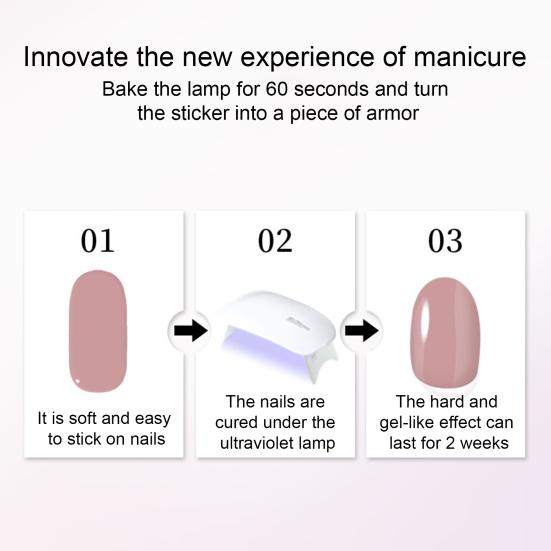 Yousheng 1 Set Gel Nail Stickers for Fragile Nails Easy Removal Waterproof Nail Art Stickers DIY Nail Art Decals with File Wooden Stick Cotton Pad