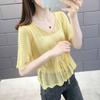 Korean Loose Drawstring Hollow Knit Pullover Blouse Short Sleeve Versatile Thin Sweater Women