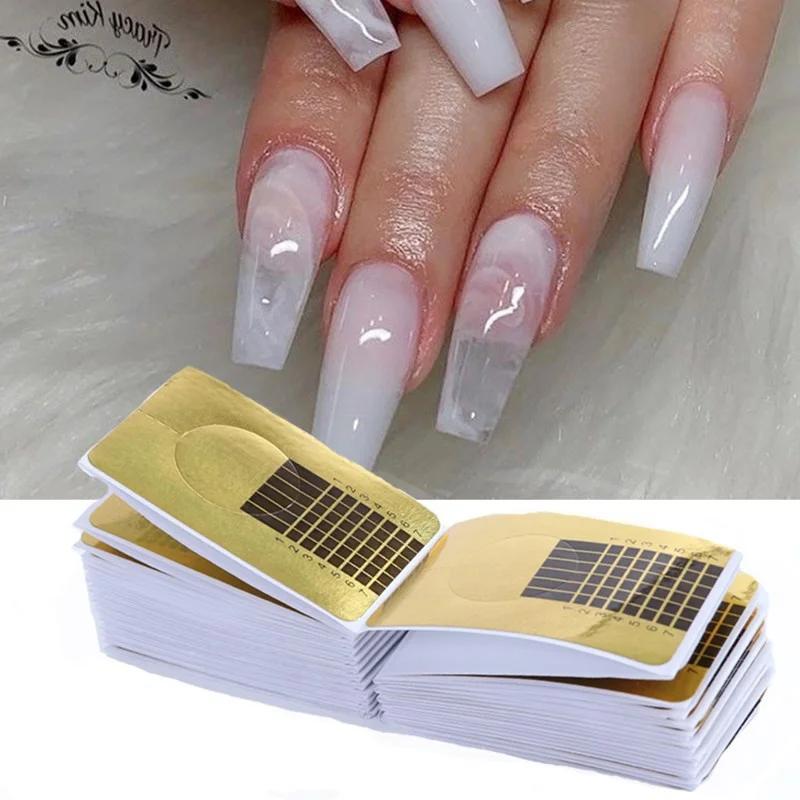 50/100Pcs French Nail Form Tips Acrylic UV Gel Extension Curl Form Nail Gel Sticker Art Guide Mold Manicure Stencil Acrylic Tool