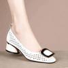 Shoes for Woman 2024 Office Square Toe Women's Summer Footwear with Medium Heels Normal Leather Casual Sandalias White Heels