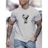 Men's Summer 100% Fashionable Casual Loose Sports Deer Head Pattern Printed Round Neck Short Sleeved T-shirt Top