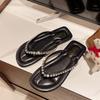 Flip-flops Women's Summer Wear Toe Sandals 2025 Spring New Internet Celebrity Rhinestone Flat Beach Shoes Ins Super Fire