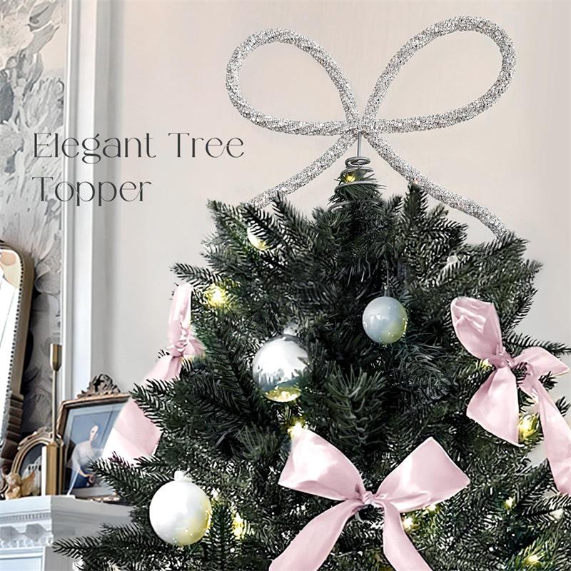 Christmas Tree Topper Bow, Christmas Decor Christmas Topper Xmas Tree Bow Ornaments for Xmas Tree Decoration Holiday Home Party Supplies