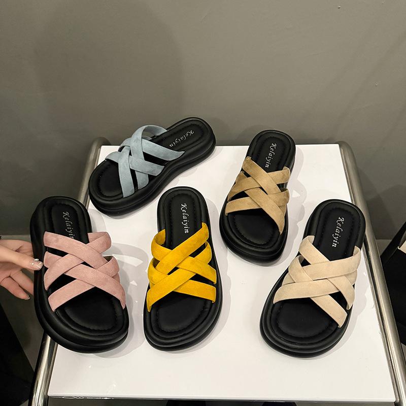 New Cross-strap Flat-bottomed Slippers Summer Women Wear Sandals Fashion Soft-soled Home Slippers Korean Version Sandals Women
